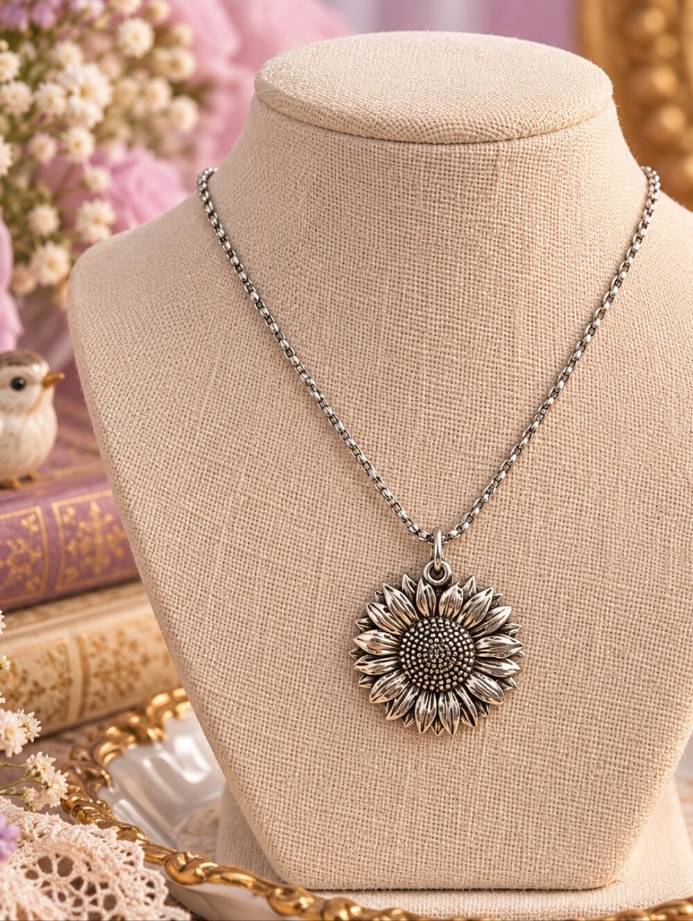 🌻PlunderSilver Sunflower Pendant Necklace You Are My Sunshine 🌞